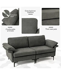 Sugift Modern Upholstered Loveseat Sofa with Spring System Armrest Pillows and Metal Legs