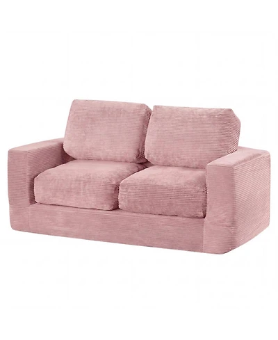 Sugift 2-Seater Floor Couch Loveseat Foam Sofa with Removable Washable Corduroy Cover