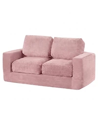 Sugift 2-Seater Floor Couch Loveseat Foam Sofa with Removable Washable Corduroy Cover