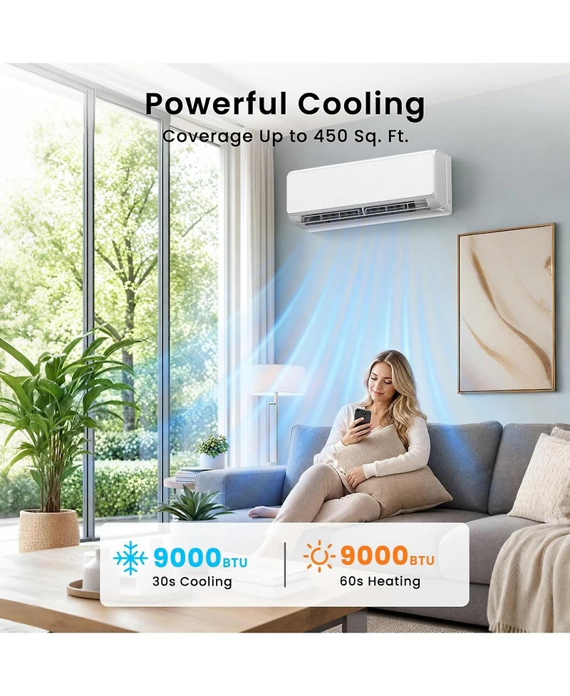 Cowsar 9000 Btu Mini Split Ac, 20.5 SEER2, 450 Sq. Ft.