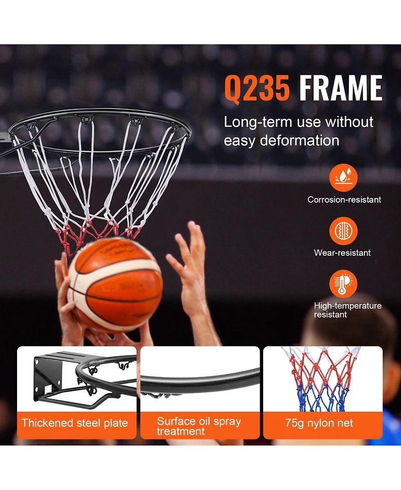 Sugift Heavy Duty Q235 Wall Door Mounted Basketball Flex Rim Goal Replacement with Net 18in Standard Hoop