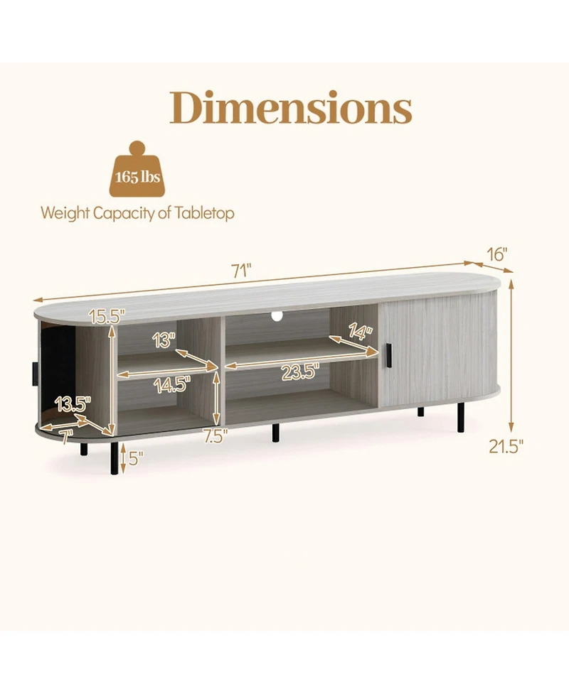 Sugift Tv Stand for TVs with Fluted Sliding Doors and 8 Storage Compartments