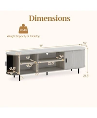 Sugift Tv Stand for TVs with Fluted Sliding Doors and 8 Storage Compartments