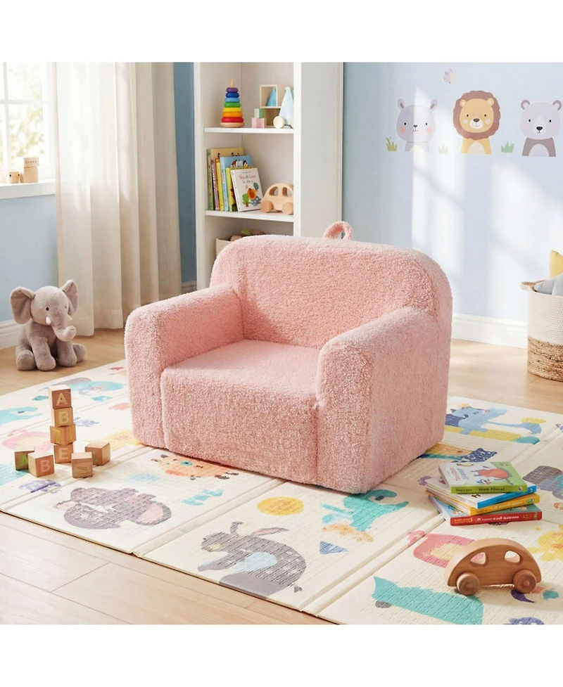 Sugift Portable Kids Foam Couch with Anti-Slip Base and Washable Fleece Cover