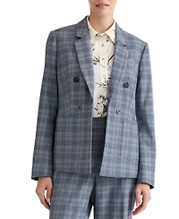Jones New York Plus Faux Double-Breasted Plaid Patch-Pocket Blazer