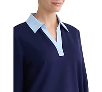 Jones New York Plus Size Twofer Top Serenity Knit Collared V-Neck Long-Sleeve Top