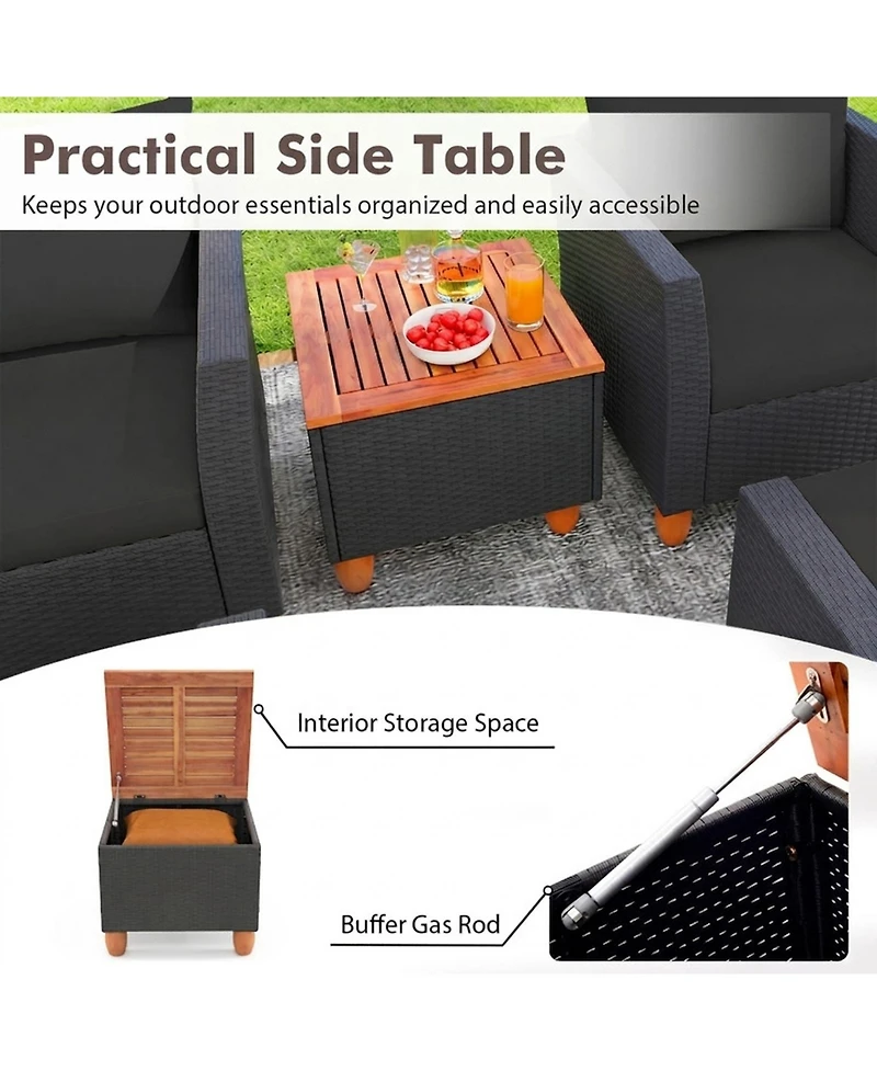 Sugift 7-Piece Patio Pe Rattan Sectional Sofa Set with Storage Tables and Ottomans