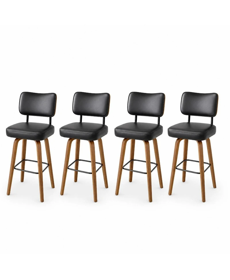 homfan Set of 4 26" Black Faux Leather Swivel Counter Stools with Back and Bentwood Legs