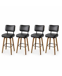 homfan Set of 4 26" Black Faux Leather Swivel Counter Stools with Back and Bentwood Legs