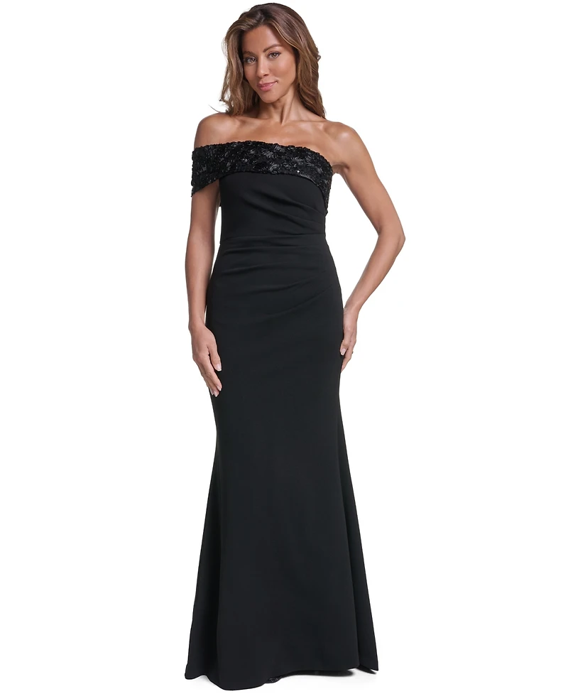 Eliza J Petite One-Shoulder Embellished Formal Gown