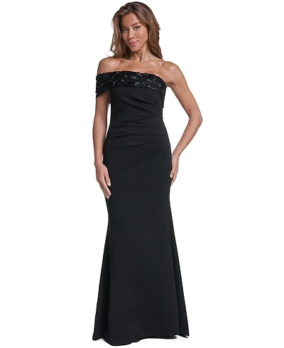 Eliza J Petite One-Shoulder Embellished Formal Gown