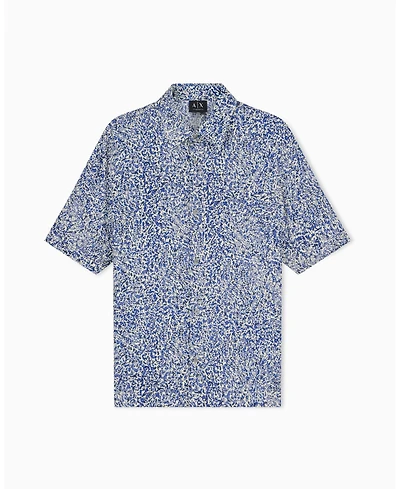 A|X Armani Exchange Men's Short Sleeve All-Over Logo Woven Button-Down Shirt
