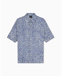 A|X Armani Exchange Men's Short Sleeve All-Over Logo Woven Button-Down Shirt
