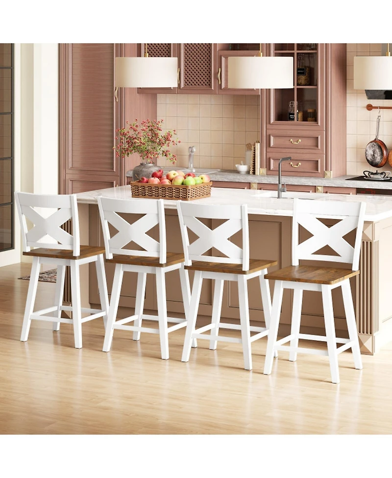 Sugift 24-Inch Rubberwood Swivel Bar Stools Set of 4 with Large Curved Seat