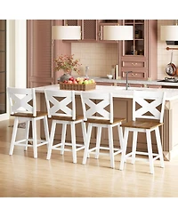 Sugift 24-Inch Rubberwood Swivel Bar Stools Set of 4 with Large Curved Seat