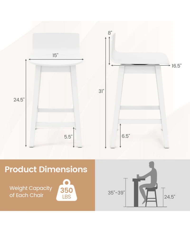 Sugift 24.5-Inch Swivel Wooden Bar Stools Set of 4 with Low Back