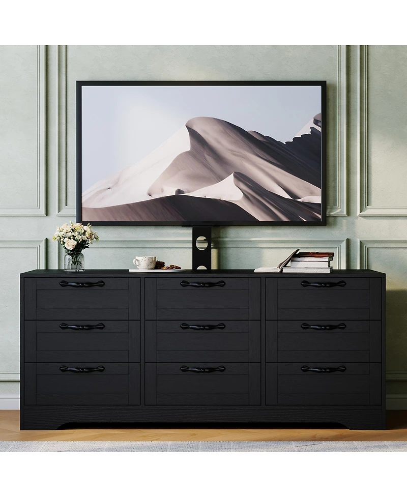 homfan 55" 9 Drawers Dresser Tv Stand with Mount for 32-85" TVs, Modern Entertainment Center Adjustable Height Bracket, Modern Cabinet for Living Room