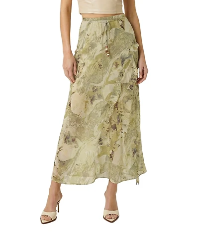 Modenaire Women's Tiered Ruffle Drawstring Midi Skirt