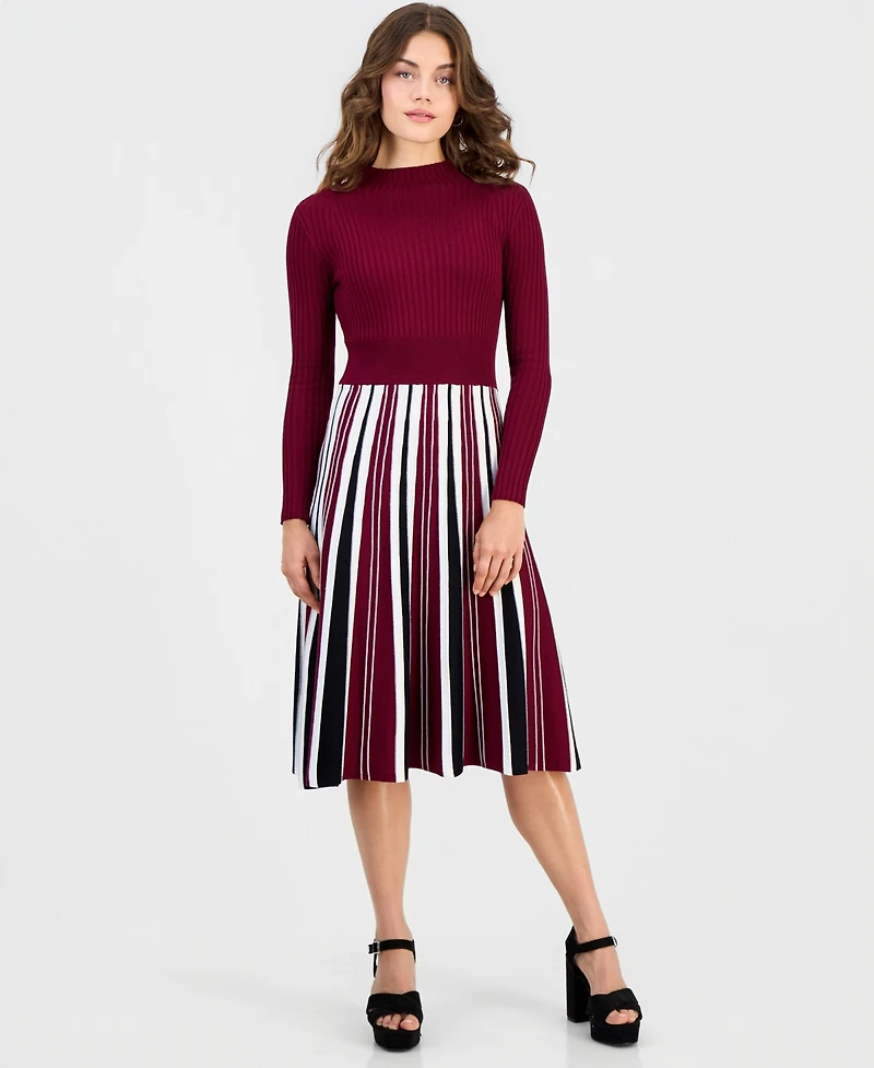 Robbie Bee Petite Long-Sleeve Pleated-Skirt Sweater Dress