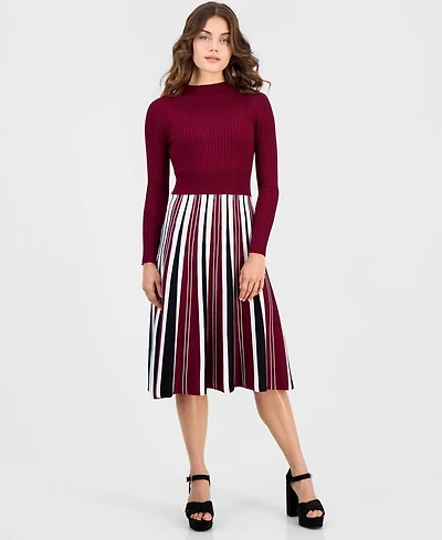 Robbie Bee Petite Long-Sleeve Pleated-Skirt Sweater Dress