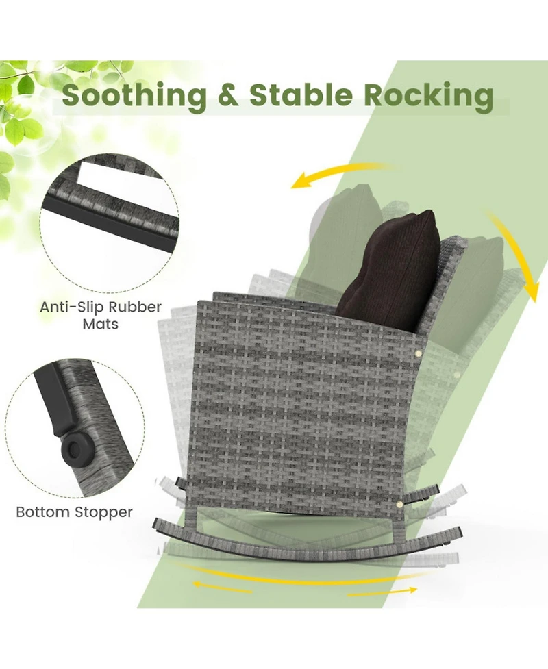Sugift 3-Piece Patio Rattan Rocking Chair Set with Tempered Glass Side Table