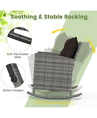 Sugift 3-Piece Patio Rattan Rocking Chair Set with Tempered Glass Side Table