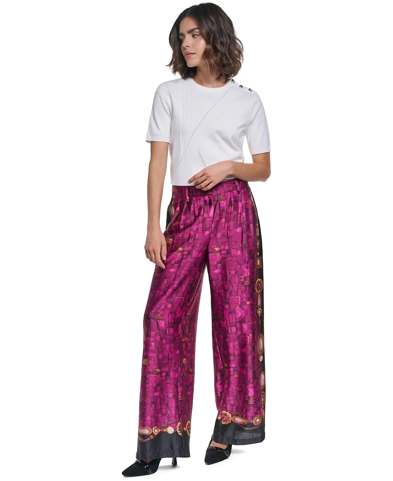 Karl Lagerfeld Paris Petite High-Waisted Wide-Leg Pants, 29" Inseam