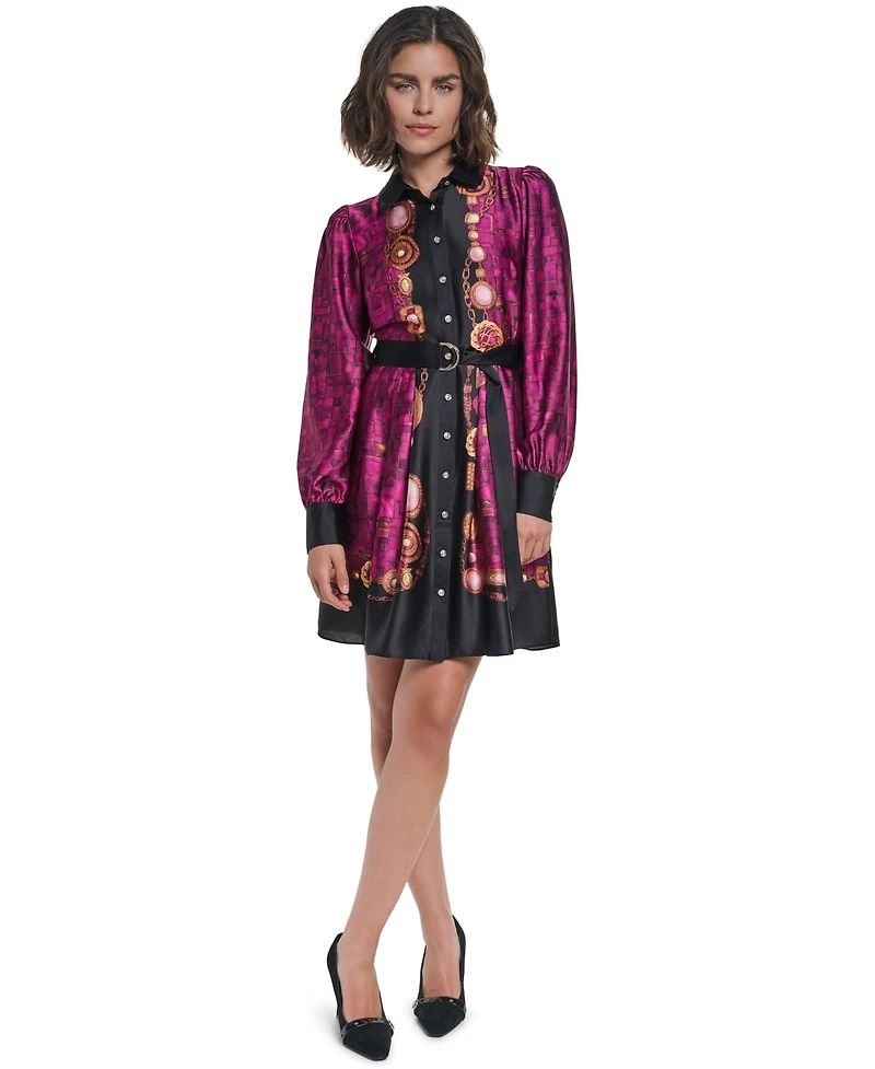 Karl Lagerfeld Paris Petite Long-Sleeve Collared A-Line Shirt Dress