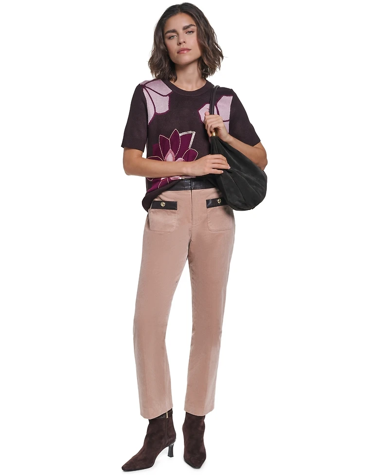 Karl Lagerfeld Paris Petite Floral-Print Sequin-Embellished Sweater