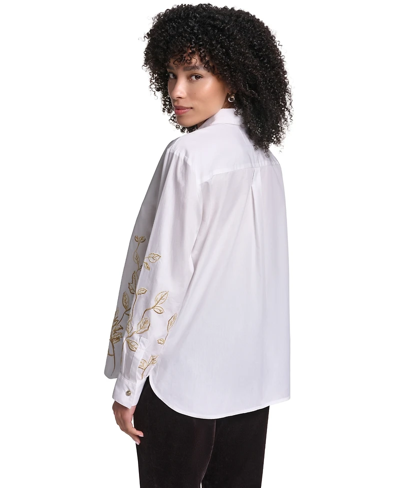 Karl Lagerfeld Paris Petite Floral Long-Sleeve Button-Down Blouse