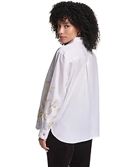Karl Lagerfeld Paris Petite Floral Long-Sleeve Button-Down Blouse
