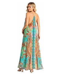 La Moda Clothing Women's Medallion and Paisley Long-Sleeve Wrap Maxi Dress