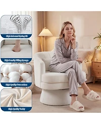 homfan Velvet Swivel Barrel Accent Chair with Lumbar Pillow, Soft Upholstered Armchair for Living Room Cozy 360degree(s) Round Base Reading