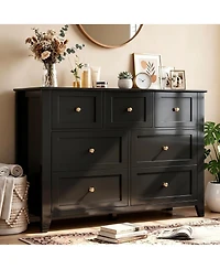 54" Wide 7-Drawer Lacquered Storage Chest, Modern Dresser Organizer with Multiple Drawers, Cabinet for Bedroom and Entryway