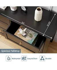 54" Wide 6-Drawer Lacquered Storage Chest, Modern Dresser with Deep Drawers, Multi-purpose Organizer for Bedrooms, Hallways and Entryways