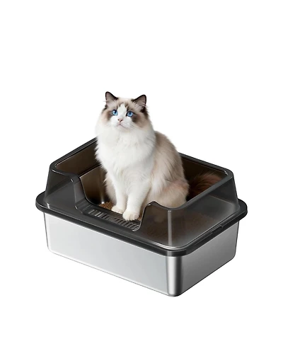 homfan High Sided and Non-Stick Stainless Steel Cat Litter Box, Extra Large, Odor Resistant, Anti-Leak, Easy to Clean, Non-Slip Base for Cat