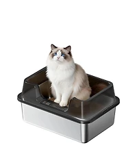 homfan High Sided and Non-Stick Stainless Steel Cat Litter Box, Extra Large, Odor Resistant, Anti-Leak, Easy to Clean, Non-Slip Base for Cat