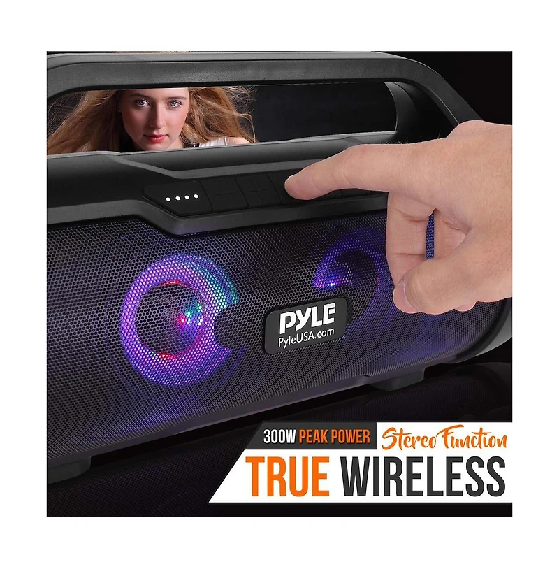 Pyle Portable Bluetooth BoomBox Speaker With Built-in Rgb Lights & Fm Radio, 500 Watt