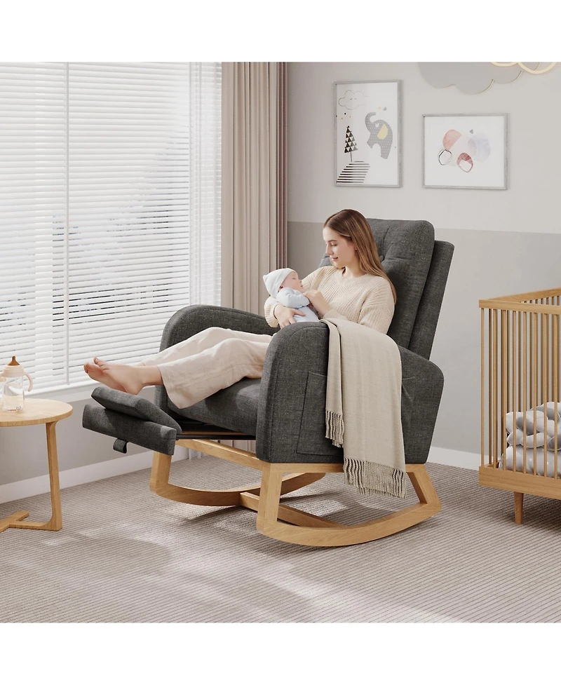 homfan Modern Rocking Chair for Living Room, Comfortable Recliner Rocker with Side Pocket, Soft Linen Upholstered Glider Bedroom, Nursery