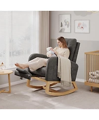 homfan Modern Rocking Chair for Living Room, Comfortable Recliner Rocker with Side Pocket, Soft Linen Upholstered Glider Bedroom, Nursery
