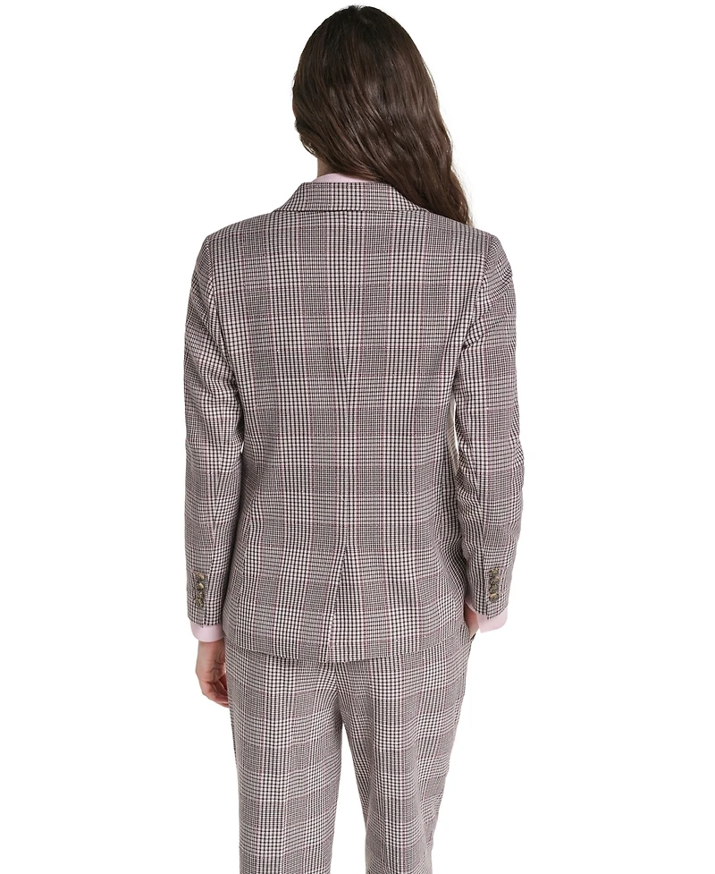 Karl Lagerfeld Paris Petite Woven Plaid Lined Blazer