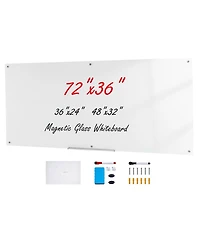 Yobtop Magnetic Glass Whiteboard, Dry Erase Board Wall-Mounted Large White Glassboard Frameless,Marker Tray,Eraser and 2 Markers Included