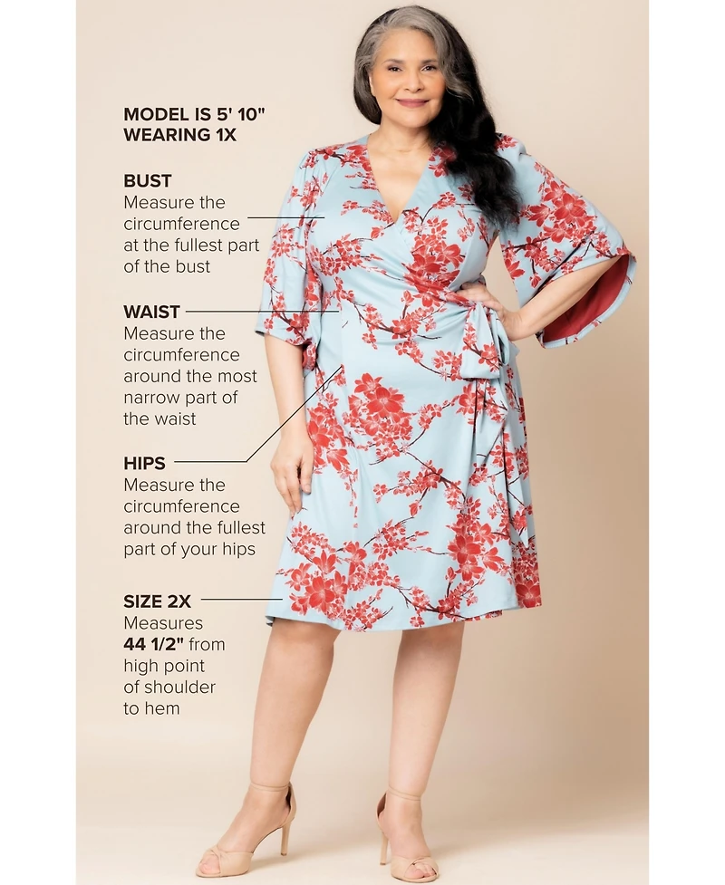 Kiyonna Plus Gemini Wrap Dress with Contrast Lined Sleeves