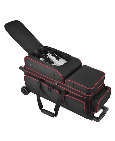 Sugift 3 Ball Double Roller Bowling Bag with Wheels Shoe Compartment for Up to Us Size 16 Handle 41.34 in