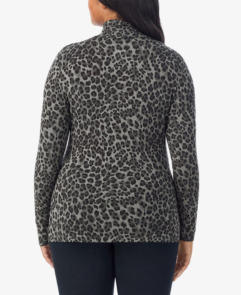 Cuddl Duds Plus Size Softwear with Stretch Turtleneck Animal-Print Long-Sleeve Top
