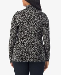 Cuddl Duds Plus Size Softwear with Stretch Turtleneck Animal-Print Long-Sleeve Top