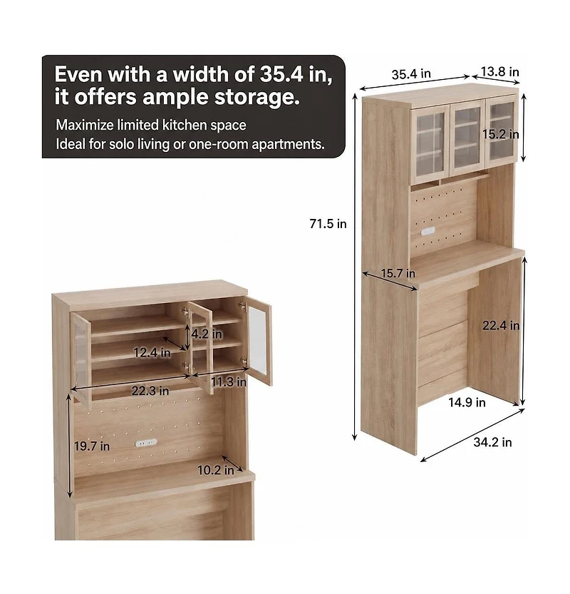 gaomon 71.5" H Kitchen Cabinet with Trash Can Storage – Kitchen Trash Can Cabinet with Microwave Stand, 35.4" Wide Kitchen Pantry for Dining Room