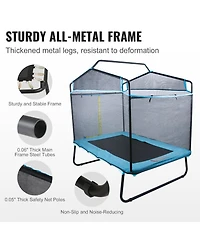 Sugift Kids Indoor Outdoor Trampoline with Safety Enclosure Net Gymnastics Bar Hammock