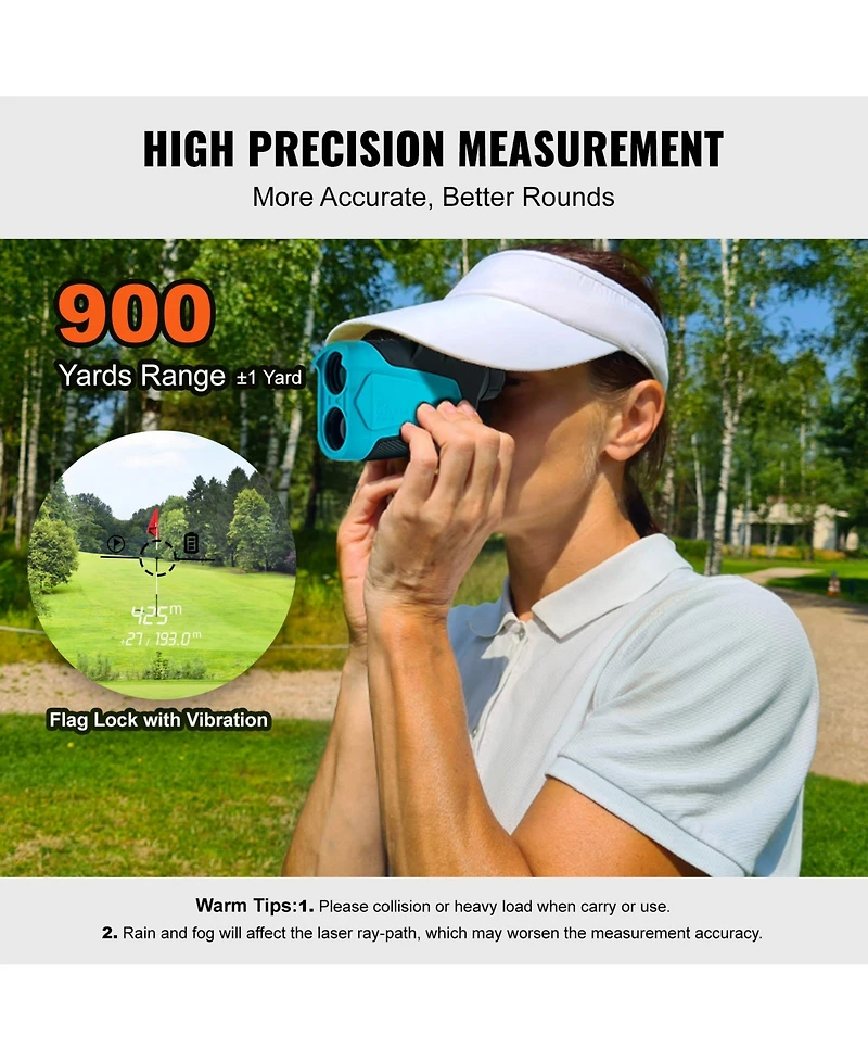 Sugift 900 Yards Laser Golf Rangefinder 6X Magnification with Magnet Mount Flag Lock Slope Batteries