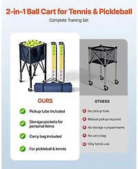 Sugift 2-in-1 Tennis Pickleball Hopper with Pickup Tube Foldable Basket Cart Holds 150 or 260 Balls